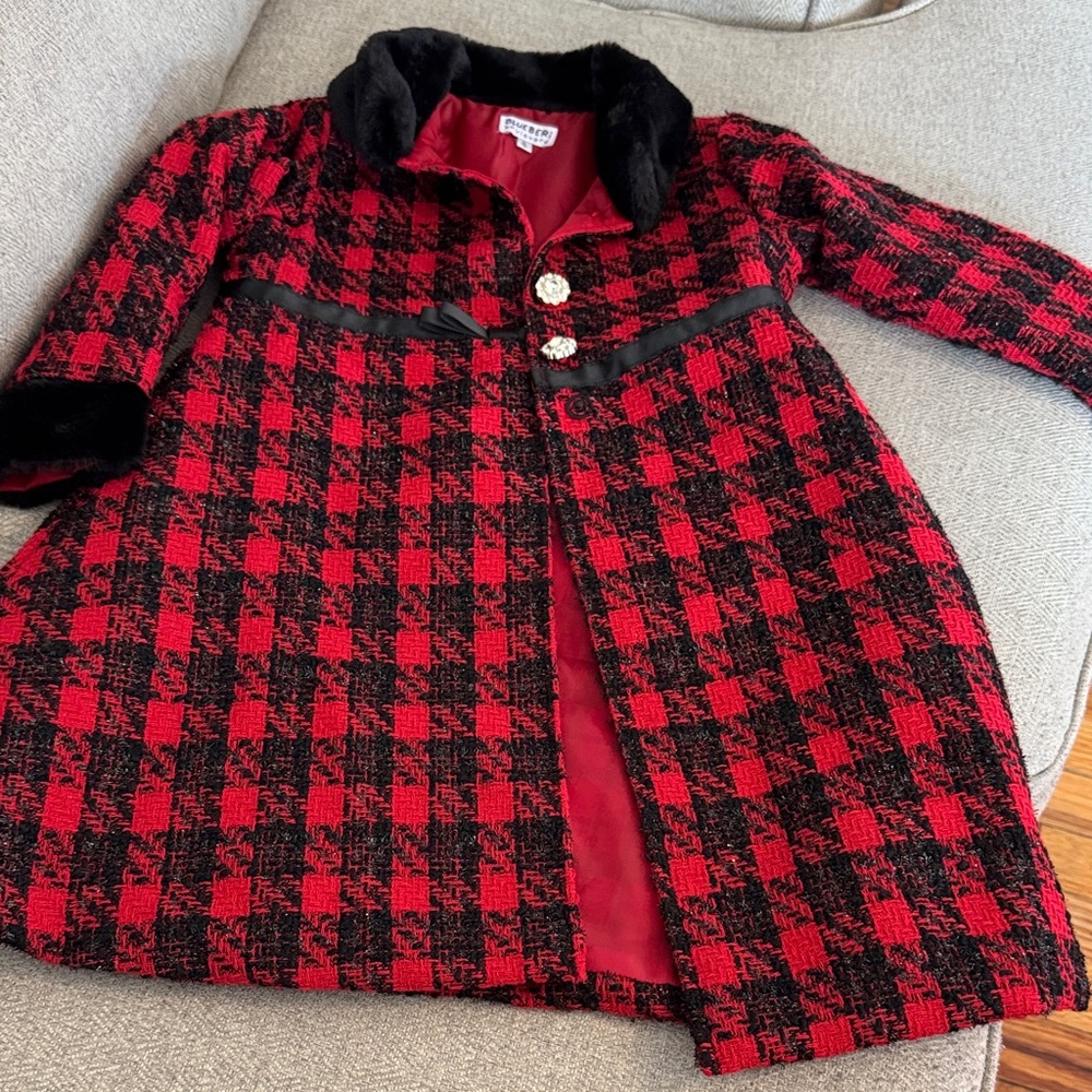Kids Red and Black Checkered Pea Coat and dress